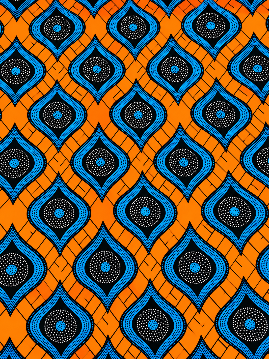 Orange & Blue African Print Fabric – Geometric Ankara Wax Print | 6 Yards