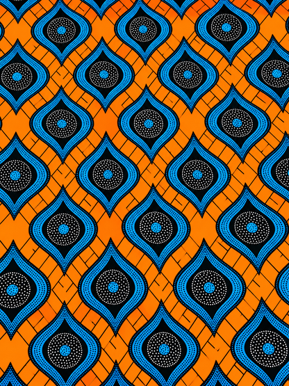 Orange & Blue African Print Fabric – Geometric Ankara Wax Print | 6 Yards