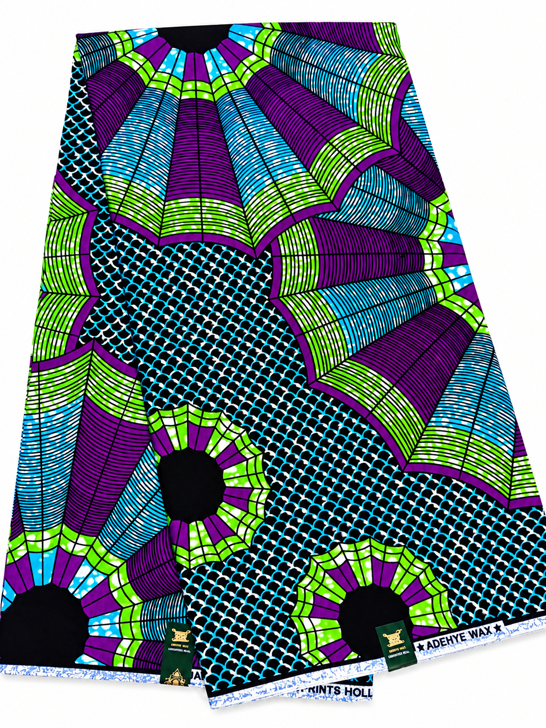 Purple, Blue & Lime Green African Print Fabric – Circular Ankara Wax Print | 6 Yards