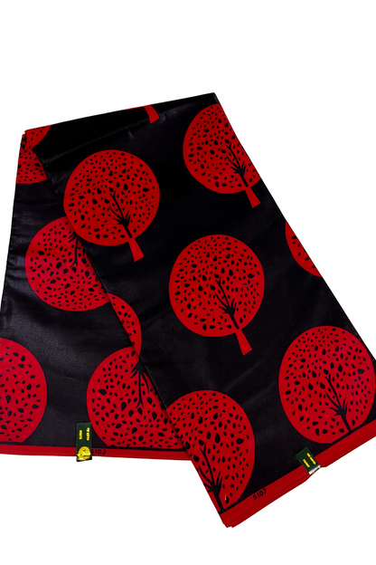 Black & Red Tree Ankara Print – Premium Quality African Fabric