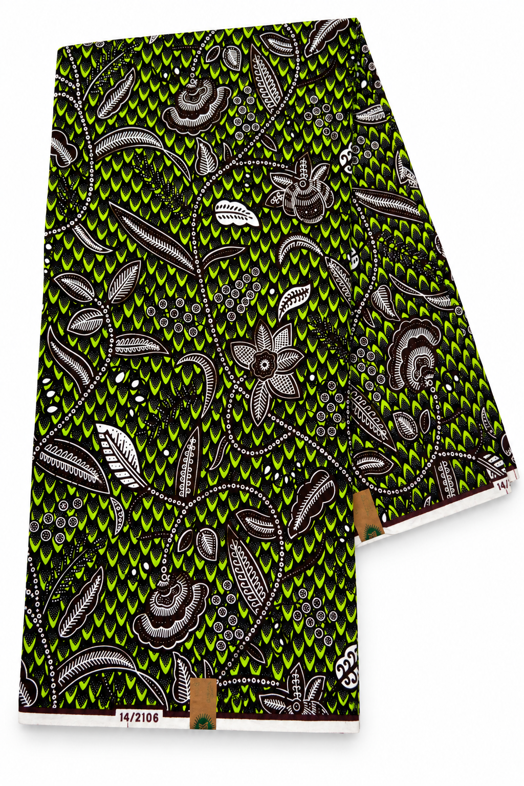 Lime Green & Black Floral African Print Fabric – 6 Yards, 100% Cotton Ankara.