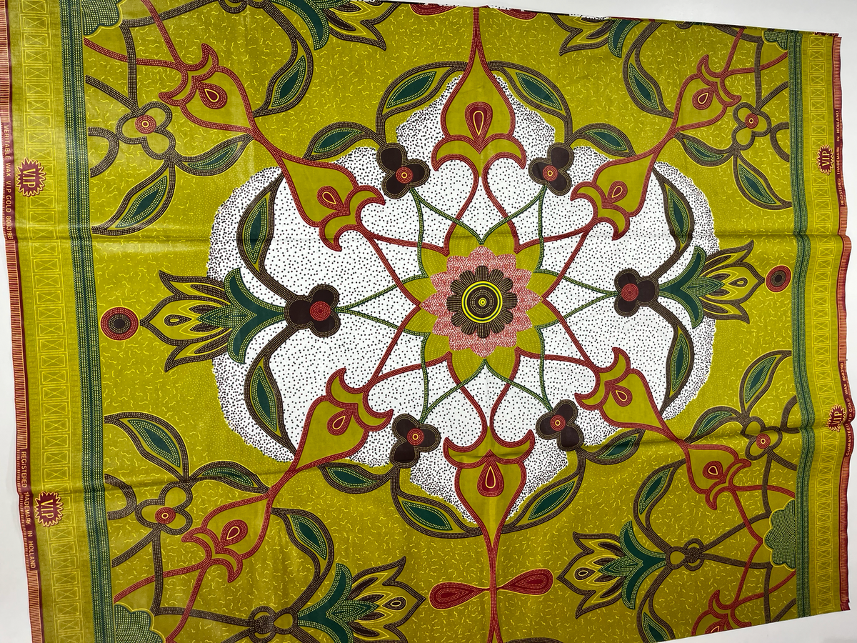 Premium African Print Fabric – Lime Green Floral Design | 6 Yards