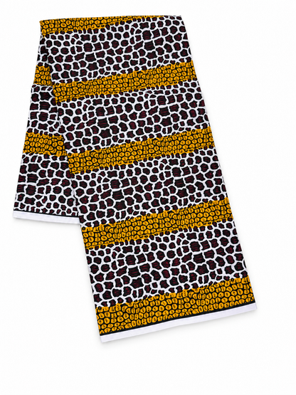 Yellow, Black & White African Print Cotton Fabric – 6 Yards