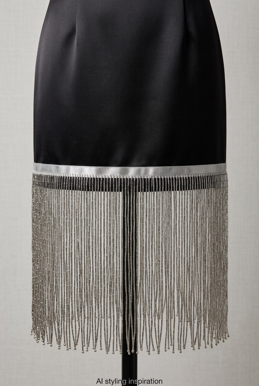 12-Inch Silver Bugle Beaded Fringe Trim – Sold by the Yard