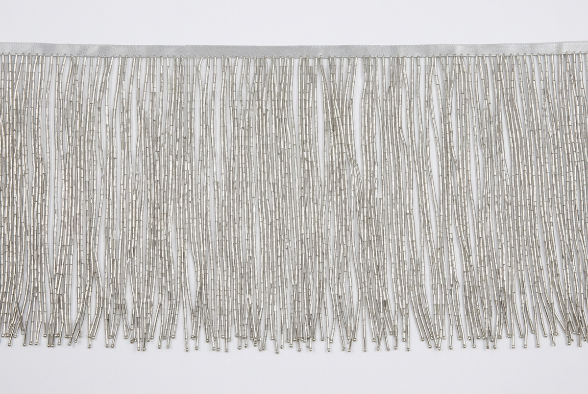 12-Inch Silver Bugle Beaded Fringe Trim – Sold by the Yard