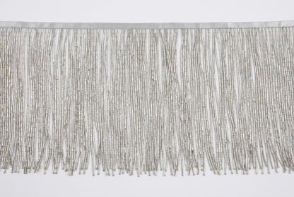 12-Inch Silver Bugle Beaded Fringe Trim – Sold by the Yard
