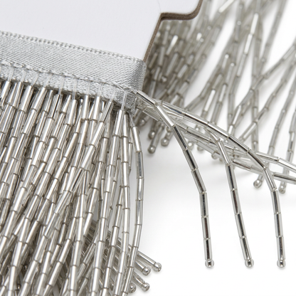 12-Inch Silver Bugle Beaded Fringe Trim – Sold by the Yard