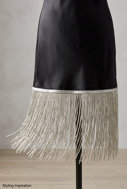 12-Inch Silver Bugle Beaded Fringe Trim – Sold by the Yard