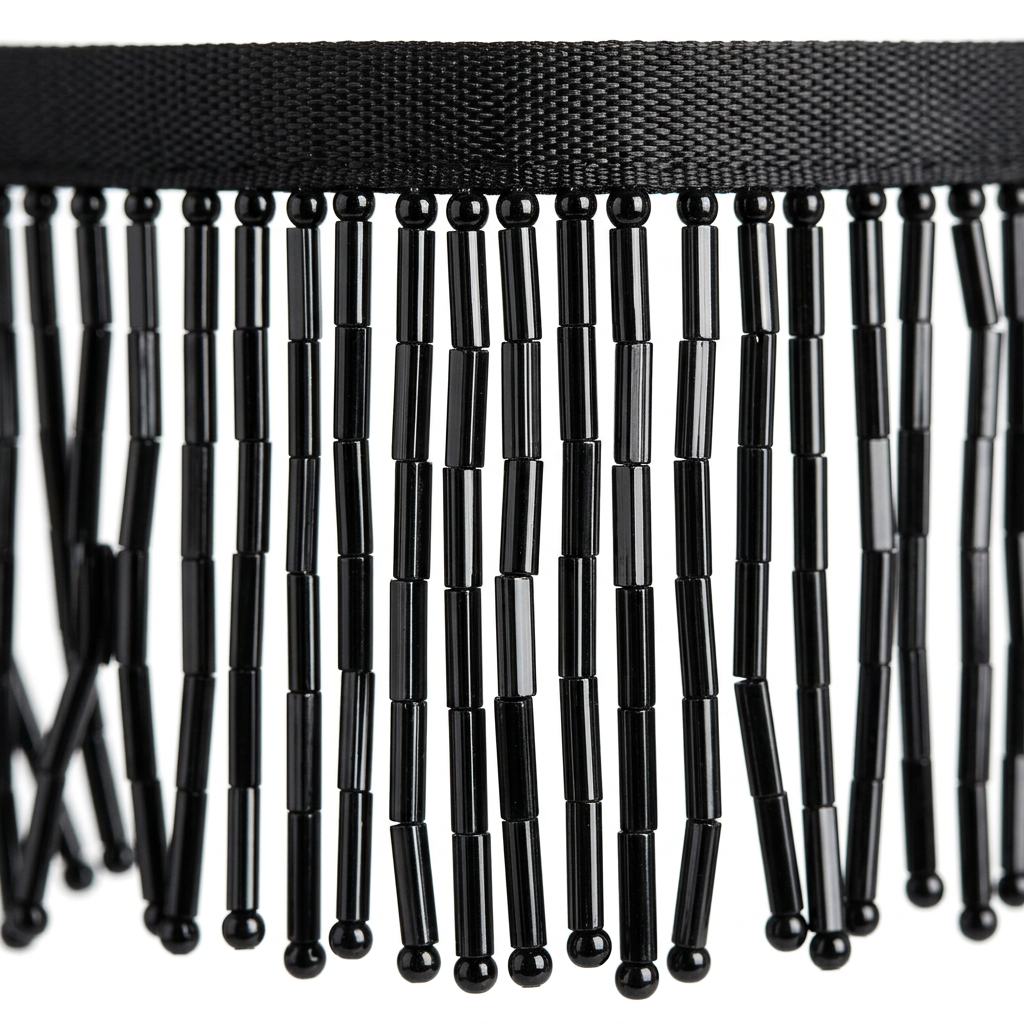 12-Inch Black Glass Bugle Beaded Fringe Trim – Sold by the Yard