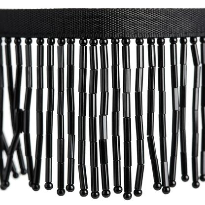 12-Inch Black Glass Bugle Beaded Fringe Trim – Sold by the Yard