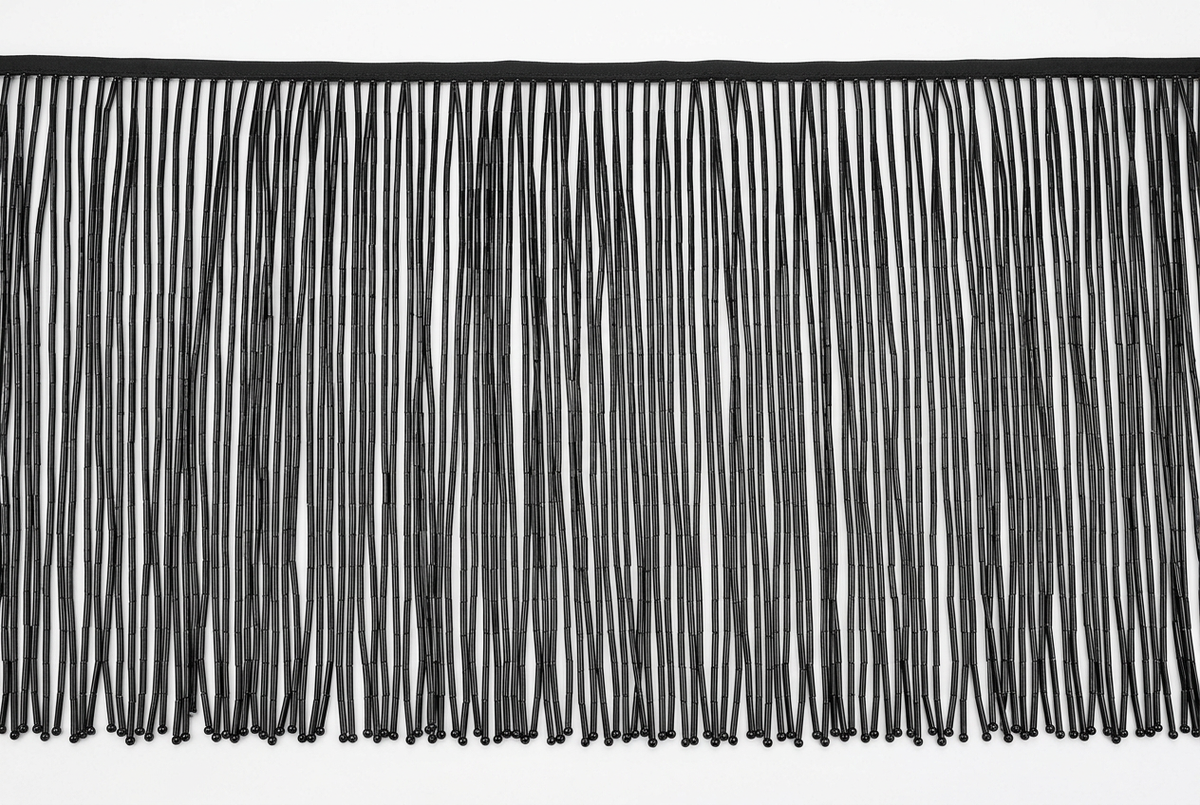 12-Inch Black Glass Bugle Beaded Fringe Trim – Sold by the Yard