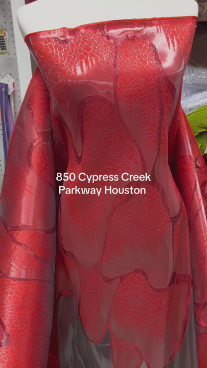 Luxury Liquid Red Organza Brocade Fabric – 60” Wide Sold by the Yard