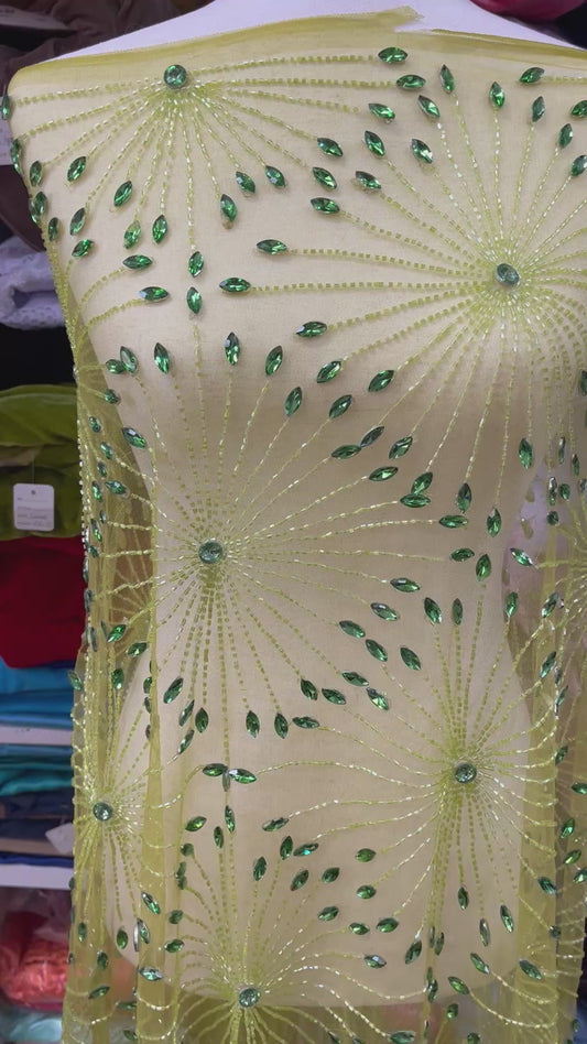 Luxury Couture Hand-Beaded Lace Fabric by the Yard | Designer Crystal Statement Lace for Prom & Bridal Gowns
