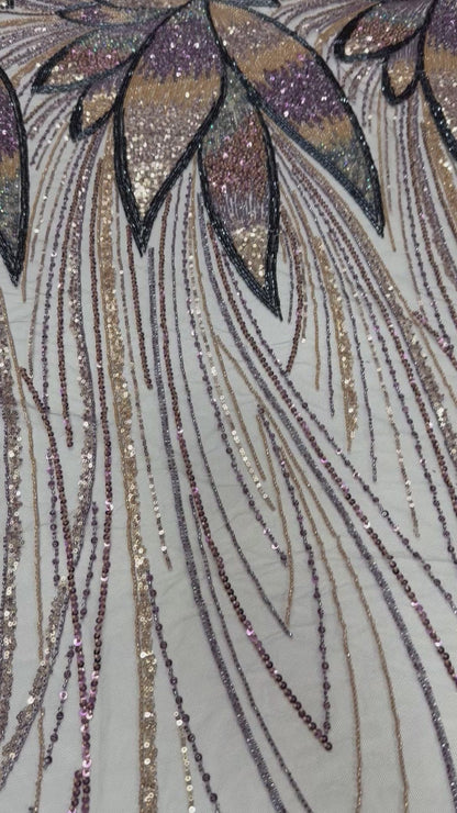 Luxury Multicolor Beaded Lace Fabric