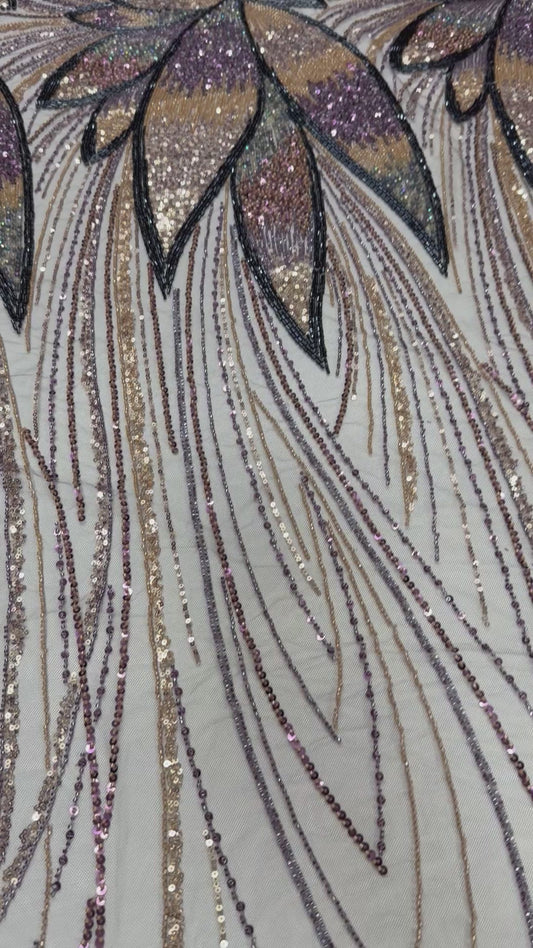 Luxury Multicolor Beaded Lace Fabric
