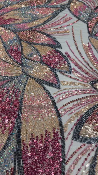 Luxury Multicolor Beaded Lace Fabric
