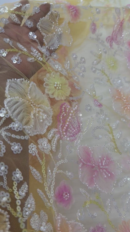 Sunshine Blossom 3D Beaded Lace Fabric