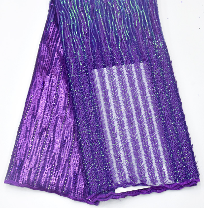 Purple embroidery sequins tulle lace fabrics