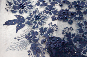 Navy Blue  3d floral tulle lace fabric 3d flower aso ebi wedding party beaded lace fabric