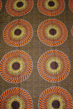 Load image into Gallery viewer, African print fabric with brown  and orange
