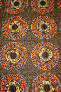 African print fabric with brown  and orange